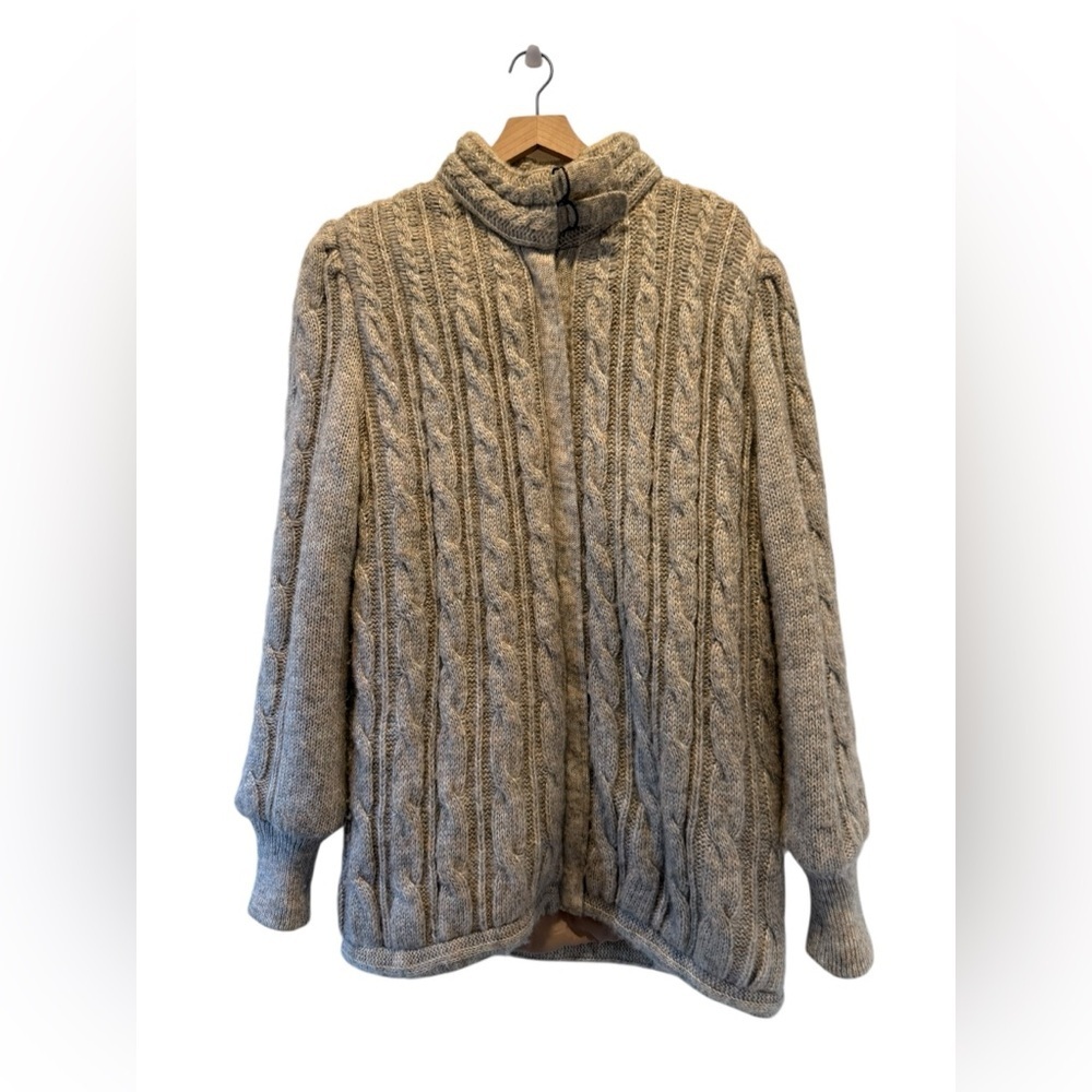 Vintage Daniel Cable Knit Lined Zip Jacket Coat Chunky Oatmeal Knit Sweater M